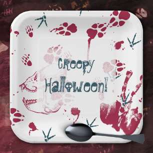 Creepy Skull Blood Traces Halloween Paper Plate