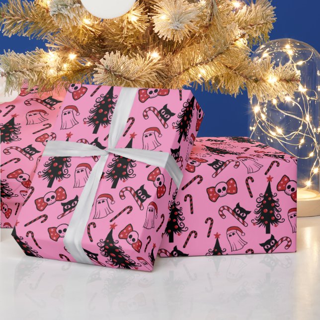 Creepy Skull Ghost and Vampire Cat Wrapping Paper (Holidays)