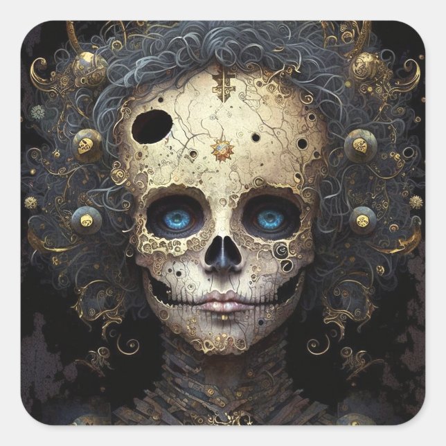 Creepy Skull Gothic Dark Fantasy Art Square Sticker (Front)
