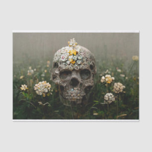 Creepy Skull in Flower Garden Decoupage Tissue Pap Tissue Paper
