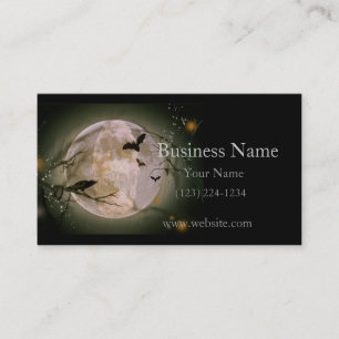 Creepy Skull in Full Moon with Flying Birds & Tree Business Card