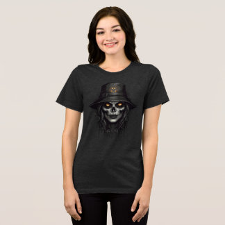 Creepy Skull Witch with Glowing Eyes Art Tri-Blend Shirt