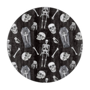 Creepy Skulls: Halloween Watercolor Pattern Cutting Board