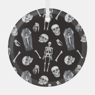 Creepy Skulls: Halloween Watercolor Pattern Glass Tree Decoration