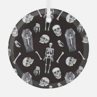 Creepy Skulls: Halloween Watercolor Pattern Glass Tree Decoration