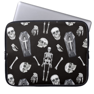Creepy Skulls: Halloween Watercolor Pattern Laptop Sleeve
