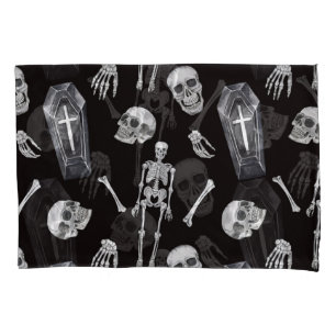 Creepy Skulls: Halloween Watercolor Pattern Pillowcase