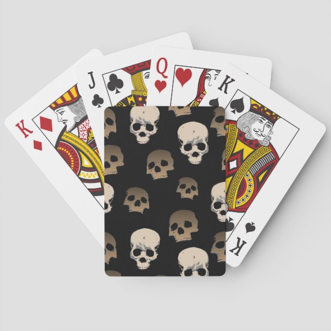 Creepy Skulls Pattern 3D Effect Black Background Playing Cards (Back)