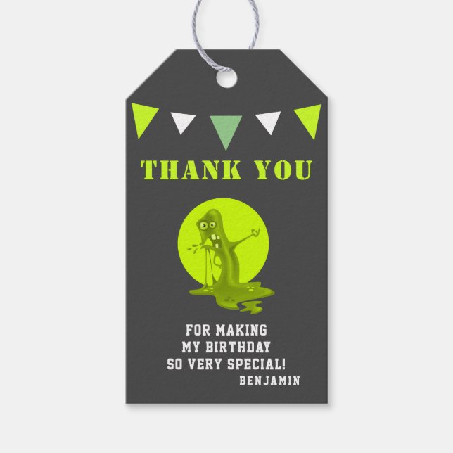 Creepy Slime Monster Birthday Thank you Tag (Front)