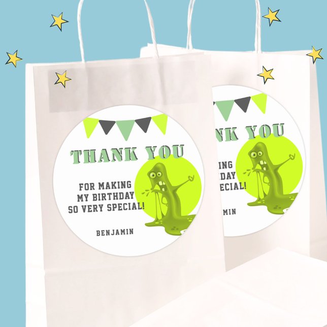 Creepy Slime Monster Kid`s Thank you Birthday Classic Round Sticker (Creator Uploaded)