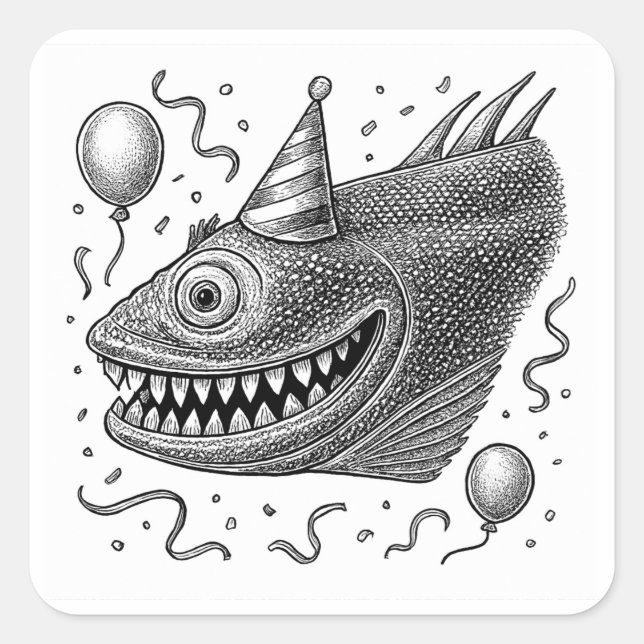 Creepy Smiling Birthday Fish Square Sticker (Front)