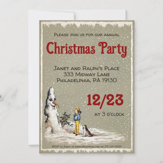 Creepy Snowman Christmas Party Customisable Invitation (Front)