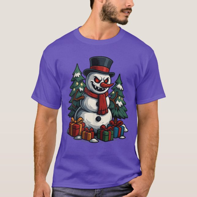 Creepy Snowman Scary Christmas Horror Holiday Appa T-Shirt (Front)