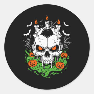 Creepy Soccer Skull Halloween Candle Pumpkins Classic Round Sticker
