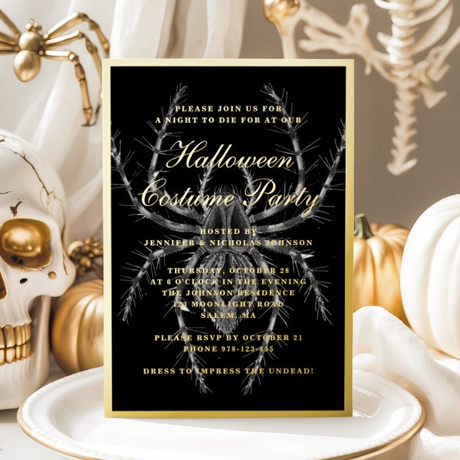 Creepy Spider Halloween Costume Party Gold  (Creepy Spider Halloween Costume Party Gold Foil Invitation)