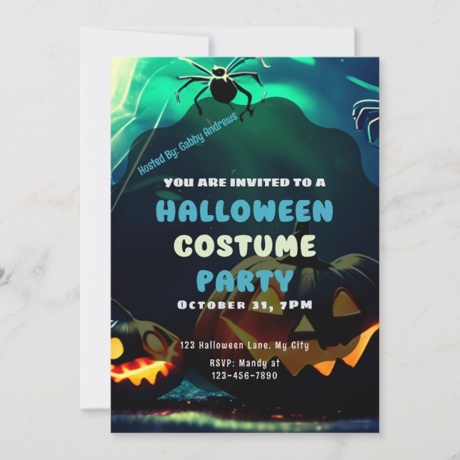 Creepy Spiders Jack-O' Lanterns Vintage Halloween Invitation (Front)