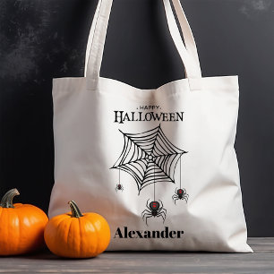 Creepy Spiders on Web Halloween Trick or Treat Tote Bag