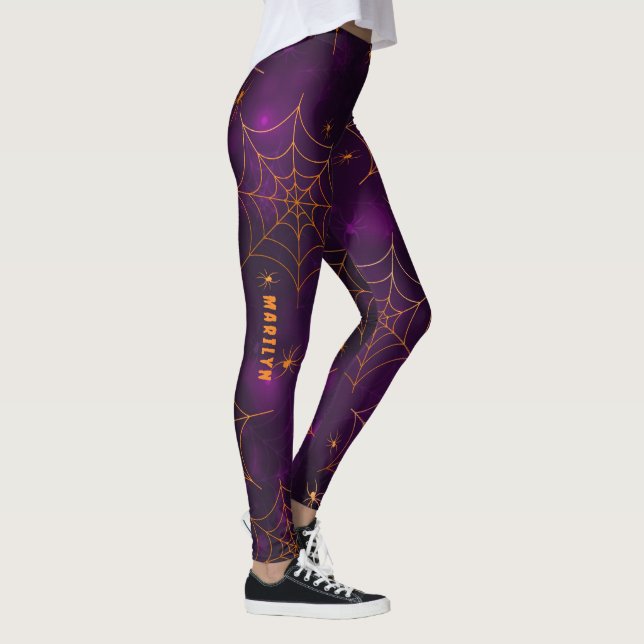 Creepy Spiders Orange Purple XS (0-2) to XL (16) Leggings (Right)