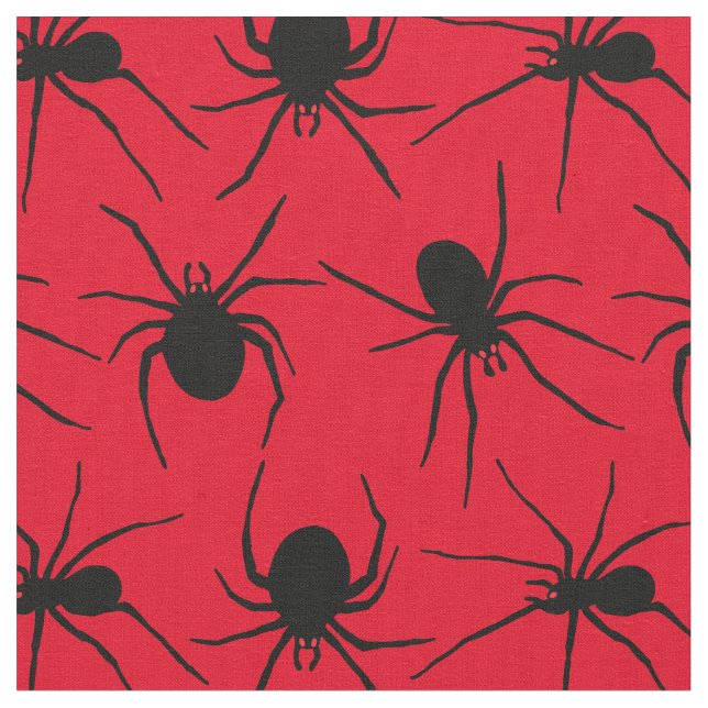 Creepy Spiders With Red Eyes Pattern Fabric (Close Up)