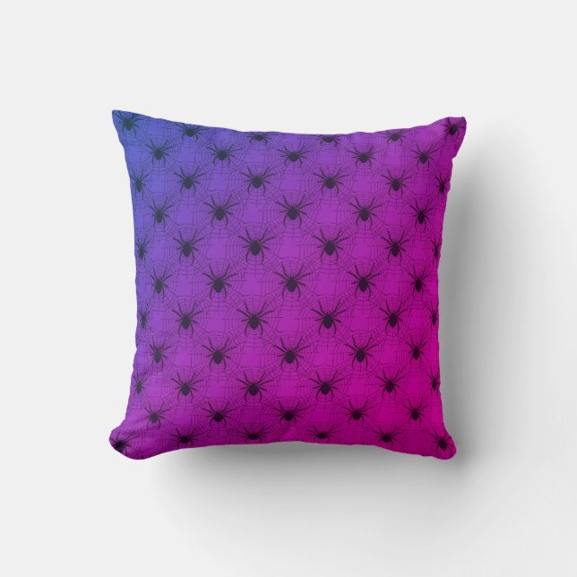 Creepy Spiderweb Pattern Pink Purple Halloween Cushion (Front)