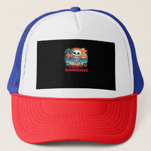Creepy Summerween - Cute Skeleton On The Beach Cla Trucker Hat