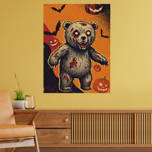 Creepy Teddy Bear Halloween Illustration Poster