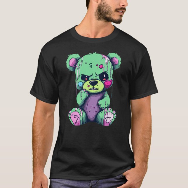 Creepy Teddy Bear Pastel Goth Stuffed Toy Menhera  T-Shirt (Front)