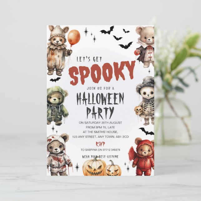 Creepy Teddy Bears Halloween Party Invite (Standing Front)