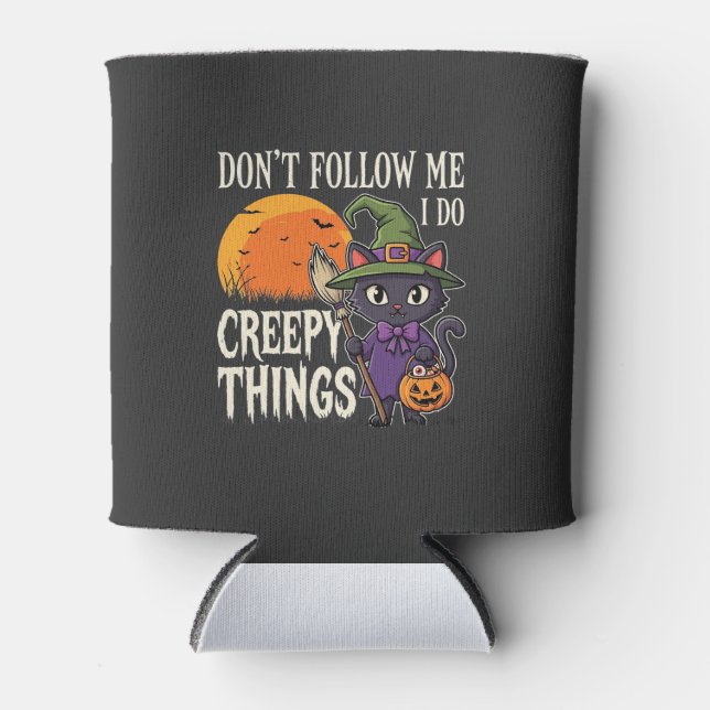 Creepy Things Halloween Cat Witch Design_1 Can Cooler (Front)