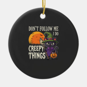 Creepy Things Halloween Cat Witch Design_1 Ceramic Tree Decoration