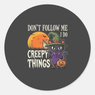Creepy Things Halloween Cat Witch Design_1 Classic Round Sticker