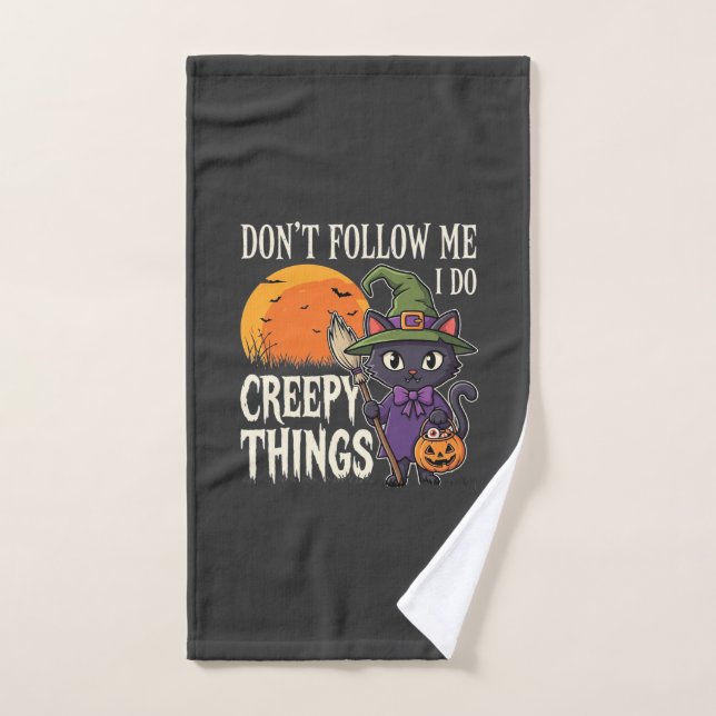 Creepy Things Halloween Cat Witch Design_1 Hand Towel (Hand Towel)