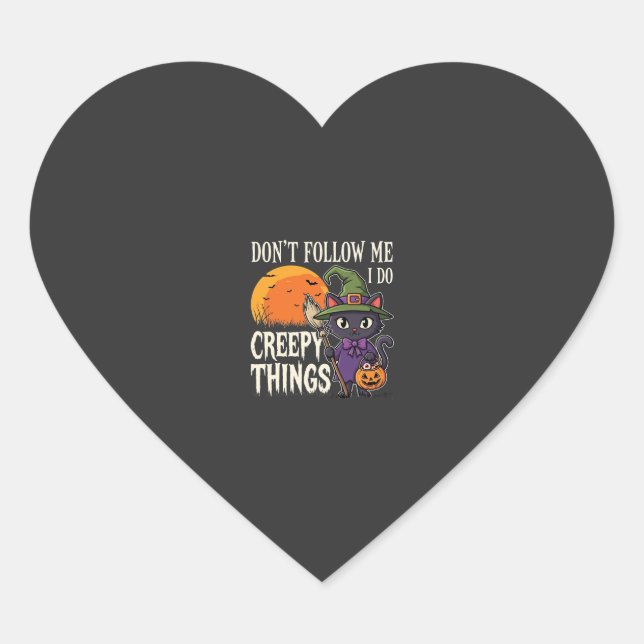 Creepy Things Halloween Cat Witch Design_1 Heart Sticker (Front)