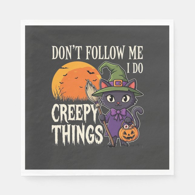 Creepy Things Halloween Cat Witch Design_1 Napkin (Front)
