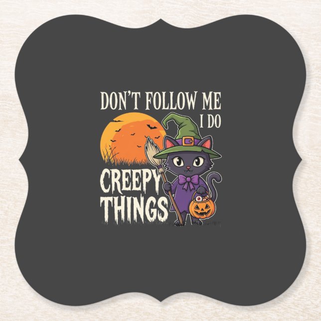 Creepy Things Halloween Cat Witch Design_1 Paper Coaster (Front)