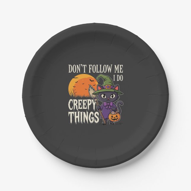 Creepy Things Halloween Cat Witch Design_1 Paper Plate (Front)