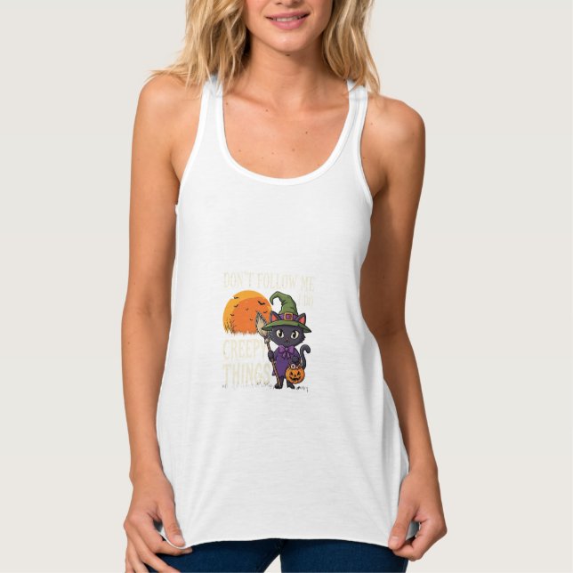 Creepy Things Halloween Cat Witch Design_1 Singlet (Front)