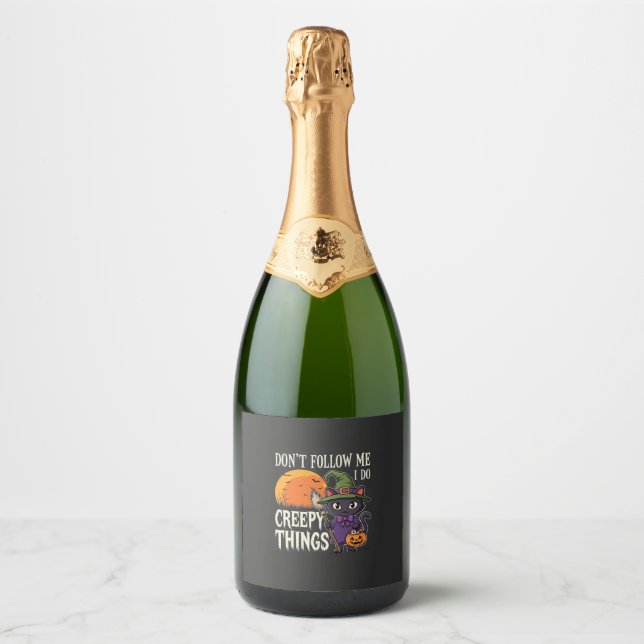 Creepy Things Halloween Cat Witch Design_1 Sparkling Wine Label (Front)
