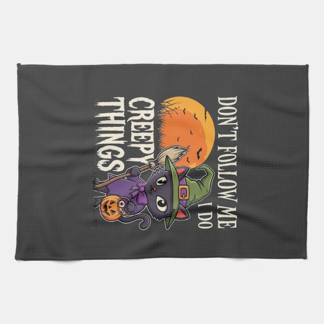 Creepy Things Halloween Cat Witch Design_1 Tea Towel (Horizontal)