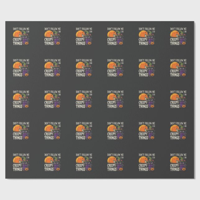 Creepy Things Halloween Cat Witch Design_1 Wrapping Paper (Flat)