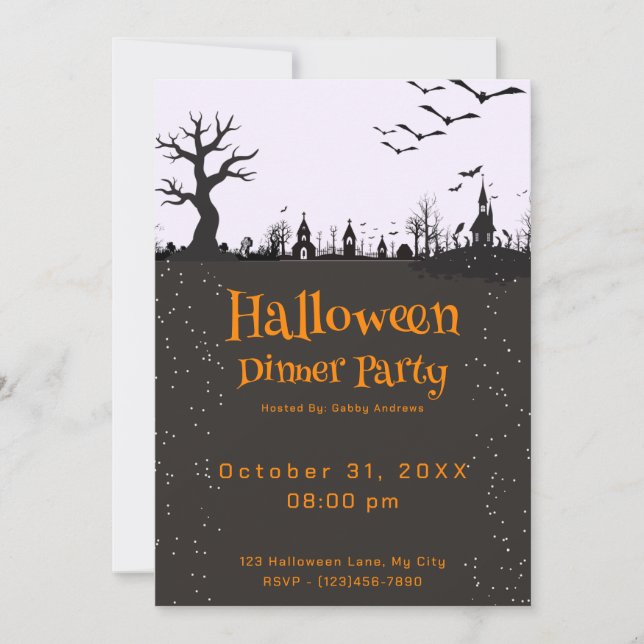 Creepy Town Dark Silhouette Halloween Dinner Party Invitation (Front)