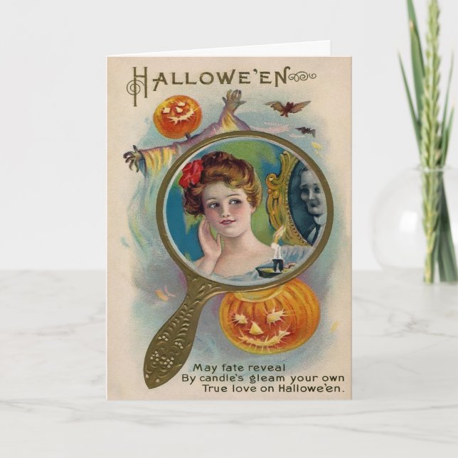 Creepy Victorian Mirror Halloween Card (Front)