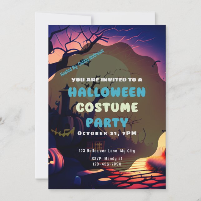 Creepy Village Jack-O' Lanterns Vintage Halloween Invitation (Front)