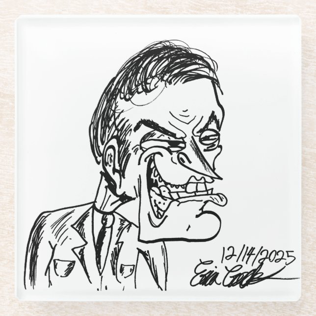 creepy villain cartoon glass coaster (Front)