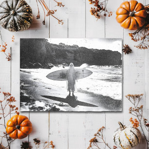 Creepy Vintage Ghost on summer beach with surf Postcard