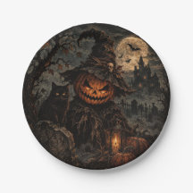 Creepy Vintage Halloween Pumpkin Paper Plates
