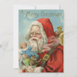 Creepy Vintage Santa Smoking Pipe Toys Christmas Holiday Card