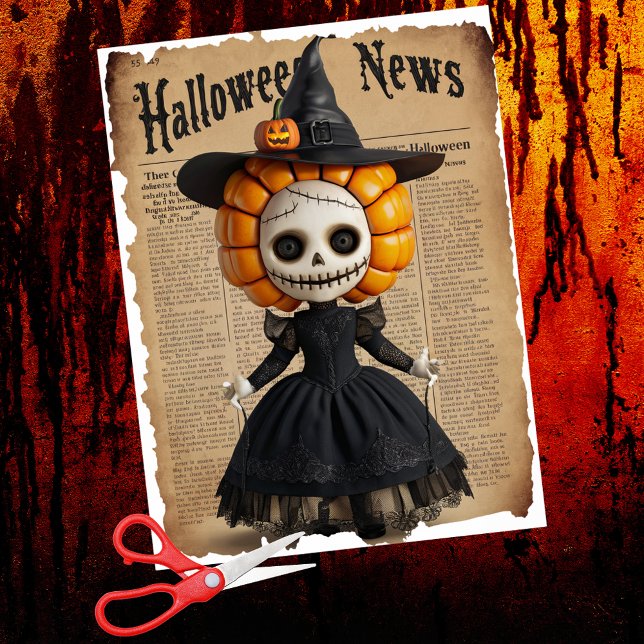 Creepy Voodoo Doll Witch's Hat Halloween Newspaper Tissue Paper (Creator Uploaded)