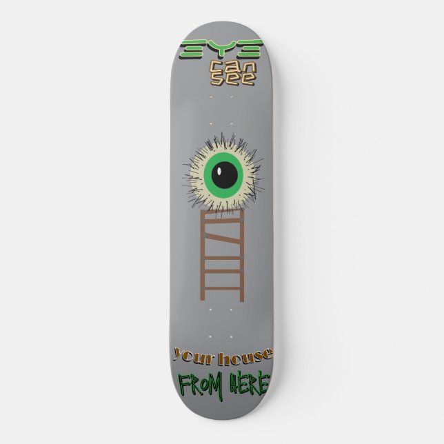 Creepy Watching Green Eye Skateboard (Front)