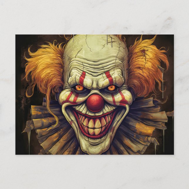 Creepy Weird Carnival Clown Illustration Art Postcard (Front)
